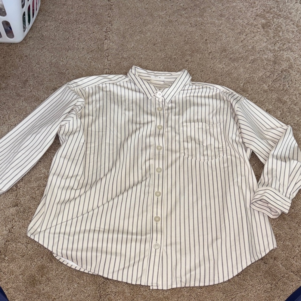 Maurices Cream and Black Striped Button-Down Shirt Plus Size Women’s 3X